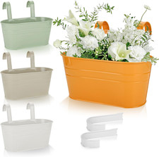 4 PCS Hanging Plant Pot, Metal Balcony Planters for Railing with Detachable Hook