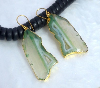 100 Cts. Electroplated Dyed Green Druzy Agate Women's Earrings Jewelry-S16