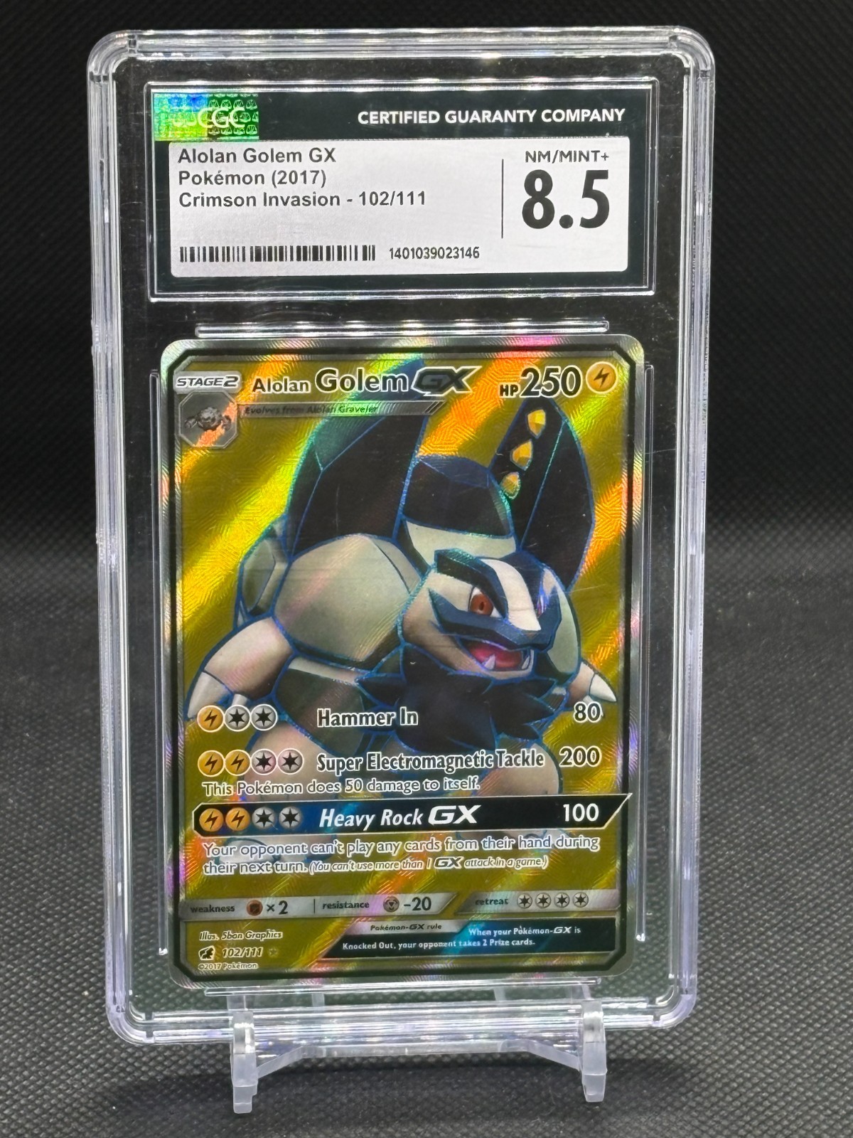 2017 Pokemon Sun & Moon Crimson Invasion Full Art Alolan Golem GX #102 CGC 8.5 N