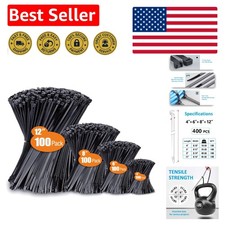 Black Zip Ties - Assorted Sizes 4” to 12”, 400 Pack, UV Resistant