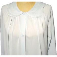 Vintage Shadowline Robe Size Medium Pale Blue Nylon Lace Button Up Housecoat USA