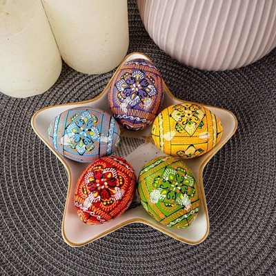 Lot 5 Easter Eggs Decor 2,5   Pysanky Eggs Hand Painted Wooden Ukrainian East...