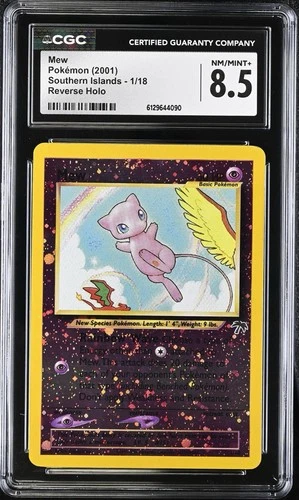 CGC 8.5 NM MINT + Mew 1/18 Southern Islands Reverse Holo SWIRL 2001 WOTC Pokémon