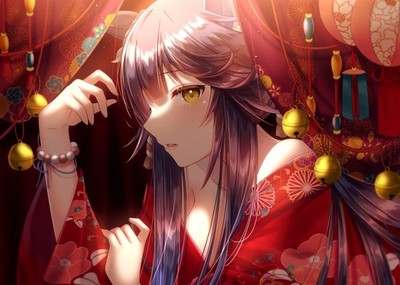 Anime face yellow eyes bracelets long hair purple animal Custom Gaming Mat Desk