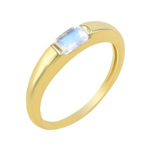 Authentic Baguette Moonstone Ring 18K Gold Plated 925 Silver Minimalist Gemstone Jewelry