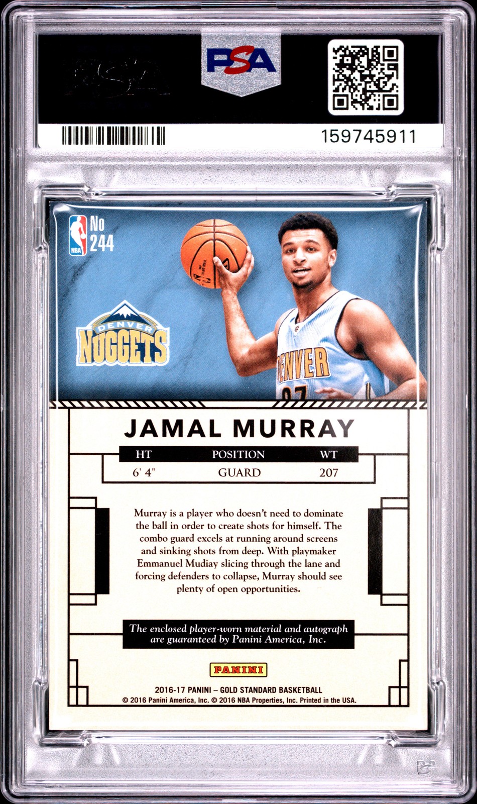 2016 PANINI GOLD STANDARD DUAL JERSEY AUTO-PRIME #244 JAMAL MURRAY 2/25 PSA 8 view 2