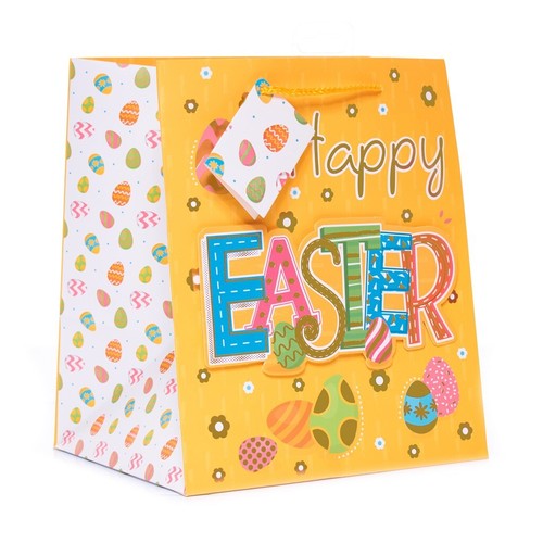 2 x medium / large /XL CMS wide easter gift bags yellow text happy