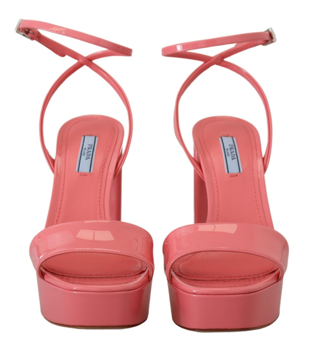 PRADA Shoes Leather Pink Patent Sandals Ankle Strap Heels
