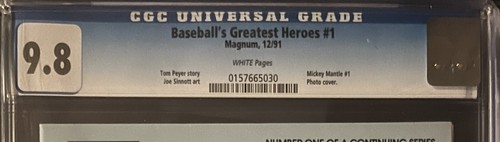 BASEBALL'S GREATEST HEROES #1 CGC 9.8 DEC 1991 WHITE Pages Magnum MICKEY MANTLE - Picture 2 of 3