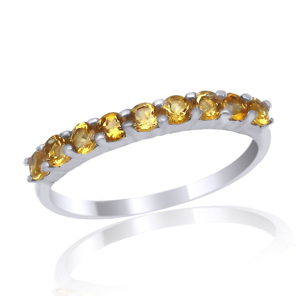 Simulated Citrine 925 Sterling Silver Half Eternity Wedding Band Ring-image