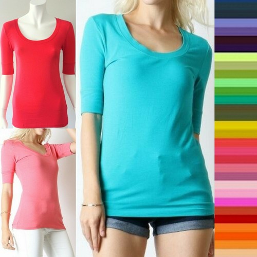 Round Neck 3/4 Sleeve Cotton T-Shirt 