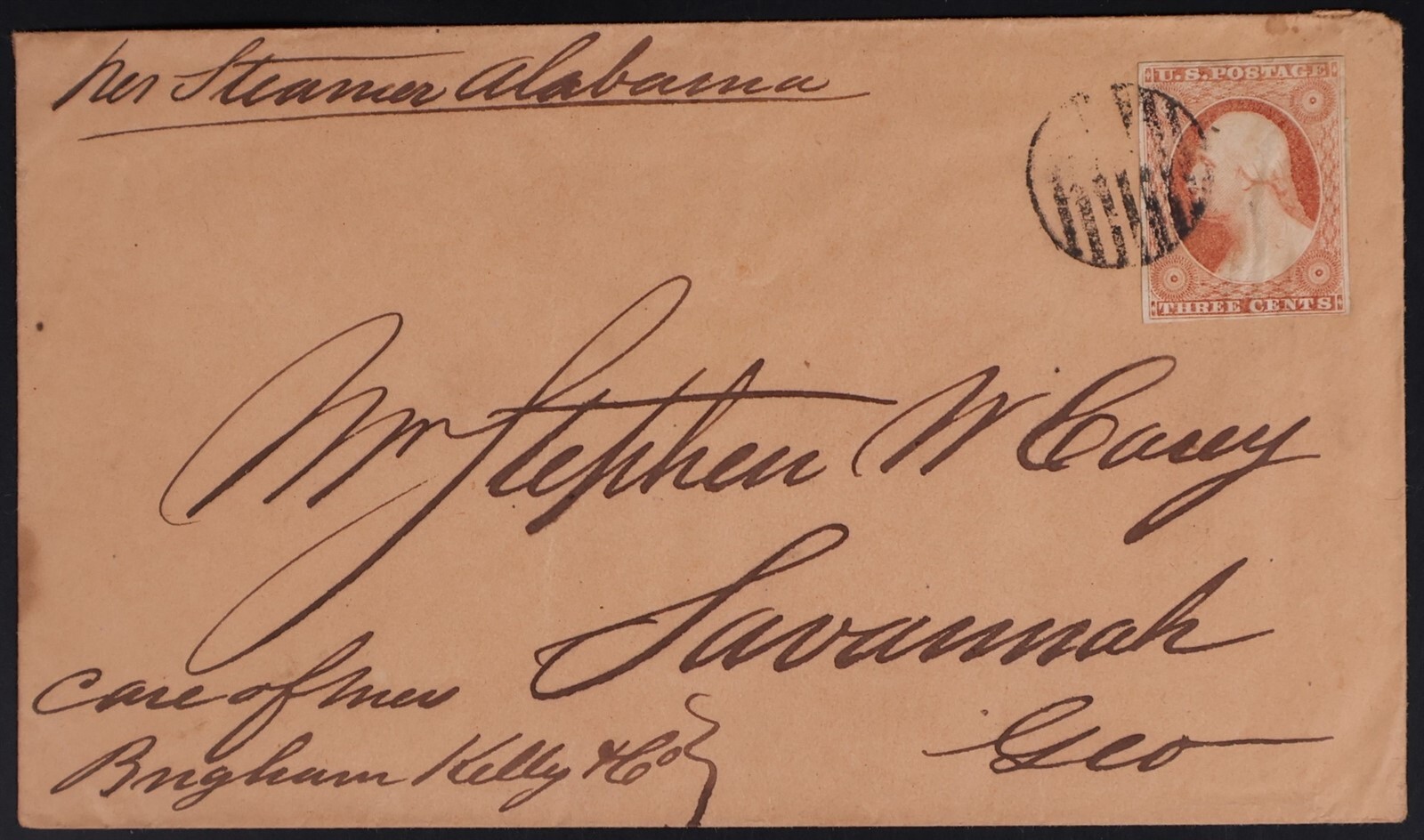 Mayfairstamps US 1850s 3c Washington Per Steamer Alabama to Savannah