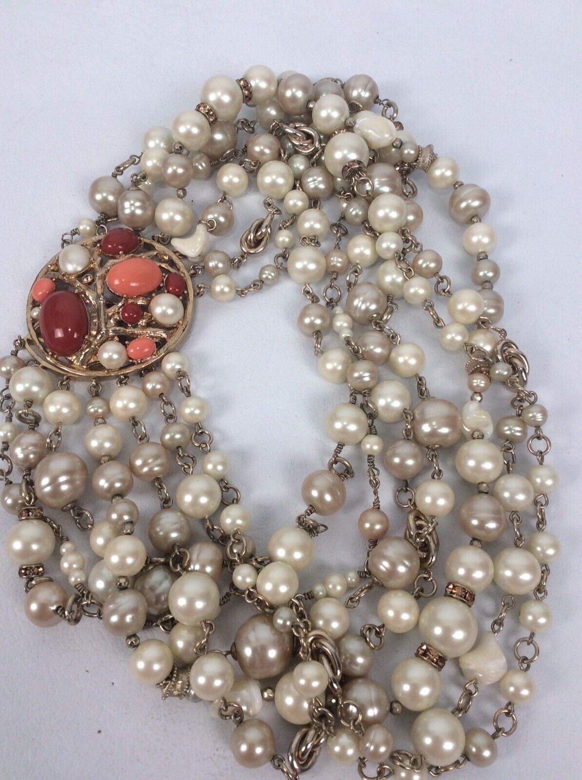 Beautiful vtg  Carolee Pearl Faux Coral 7 Strands… - image 5