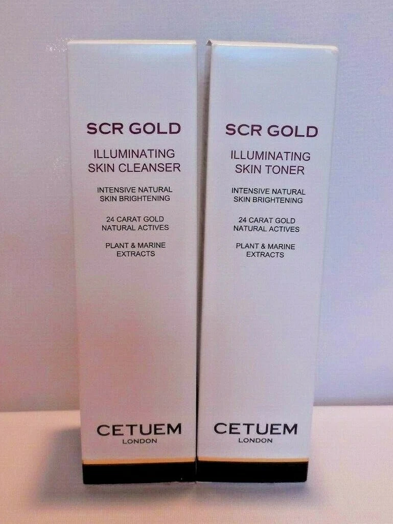 LOT OF 2 CETUEM LONDON SCR GOLD ILLUMINATING SKIN CLEANSER & SKIN TONER 100ML