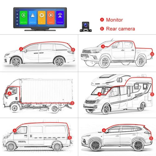 9" Touch Screen 2K Dash Cam Car Wireless Apple CarPlay Android Auto Radio HD DVR - Picture 3 of 12