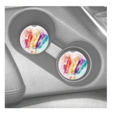 WATERCOLOR FEATHERS DESIGN SANDSTONE CAR COASTERS ABSORBS SET (2) Pac-12