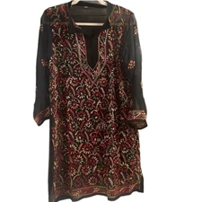 Women’s Sheer Floral Embroidered Tunic Top Boho Cottagecore Size 42 (Large)