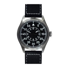 MWC Classic Pilot Automatico Acciaio Nero Pelle Militare Aviatore Orologio Uomo 