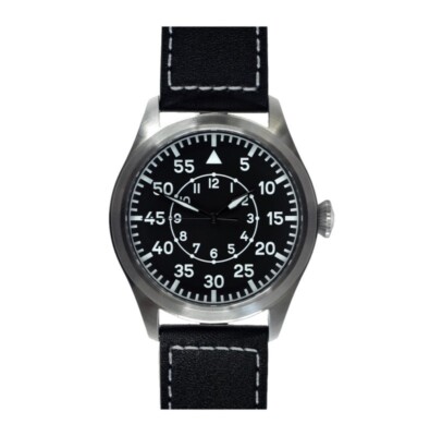 MWC Classic Pilot Automatico Acciaio Nero Pelle Militare Aviatore