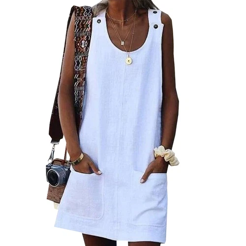 Women Beach Casual Dress Strap Mini Sundress Boho Summer Ladies Loose Midi Gown - Bild 11 von 22