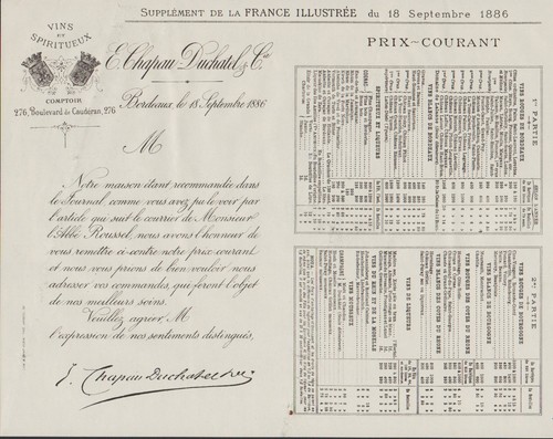 Publicité - E Chapau Ducharel & Cie - Vin Bordeaux - Gravure de presse 1886 - Picture 2 of 2