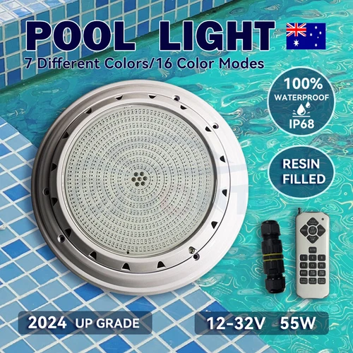 Retro Fit AC12-32V 55W Resin Filled Swimming Pool LED Light RGB Remote Control - Picture 1 of 15