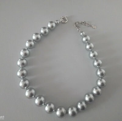 COLLIER VINTAGE EN FAUSSES PERLES GRISES MÉTAL MARQUE AGATHA - Photo 1/2