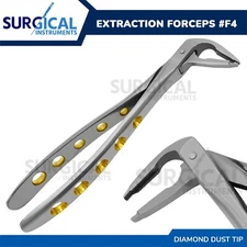 Heavy Duty Extraction Forceps #F4 Gold Hollow Python Grip Handle German Grade