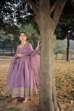 Heavy Roman Silk Embroidered Gown Set with Dupatta Fully Stitched  3-Piece Set