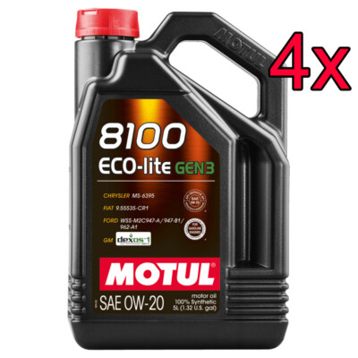 [Case of 4] Motul 8100 ECO-Lite Gen3 Full Synthetic 0W-20 Engine Motor Oil 5L