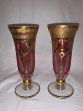 24K Gold design on purple / amethyst wine / champagne goblets Interglass Italy