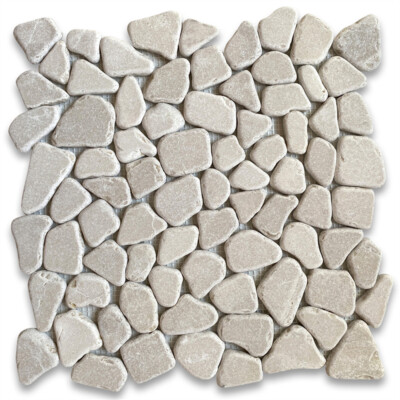 M98T Crema Marfil Marble Nonslip Shower Tile Tumbled Pebble Stone Riverrock