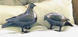 PAIR dove bird bronze iron statue Pigeon 10" marked JAPAN okimono antique doves