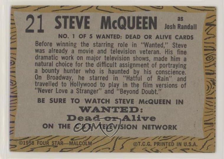 1958 Topps TV Westerns Wanted: Dead or Alive Steve McQueen as Josh Randall 5f7