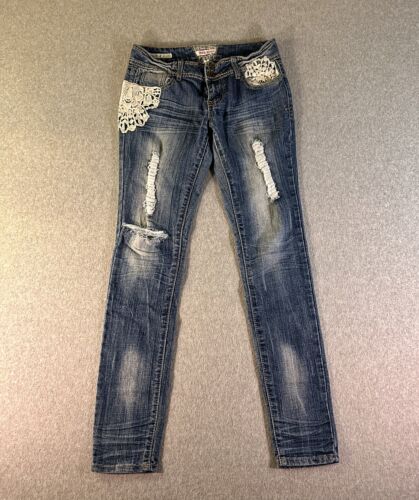 Hot Kiss LiLy Womens Jeans Blue Size 7 (30x32) Low Rise Skinny Crochet Stretch