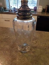 Vintage Signed HAWKES Etched Design Glass & Plated Copper Bar Shaker 12" RARE