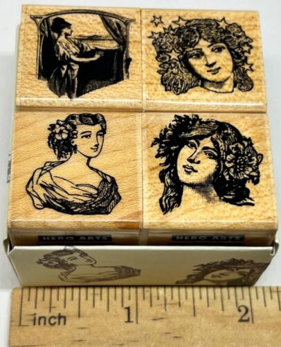 New FACES BEAUTIFUL WOMEN People RUBBER STAMPS SET ~ HERO ARTS QUATROS LOT OF 4 - Afbeelding 1 van 5