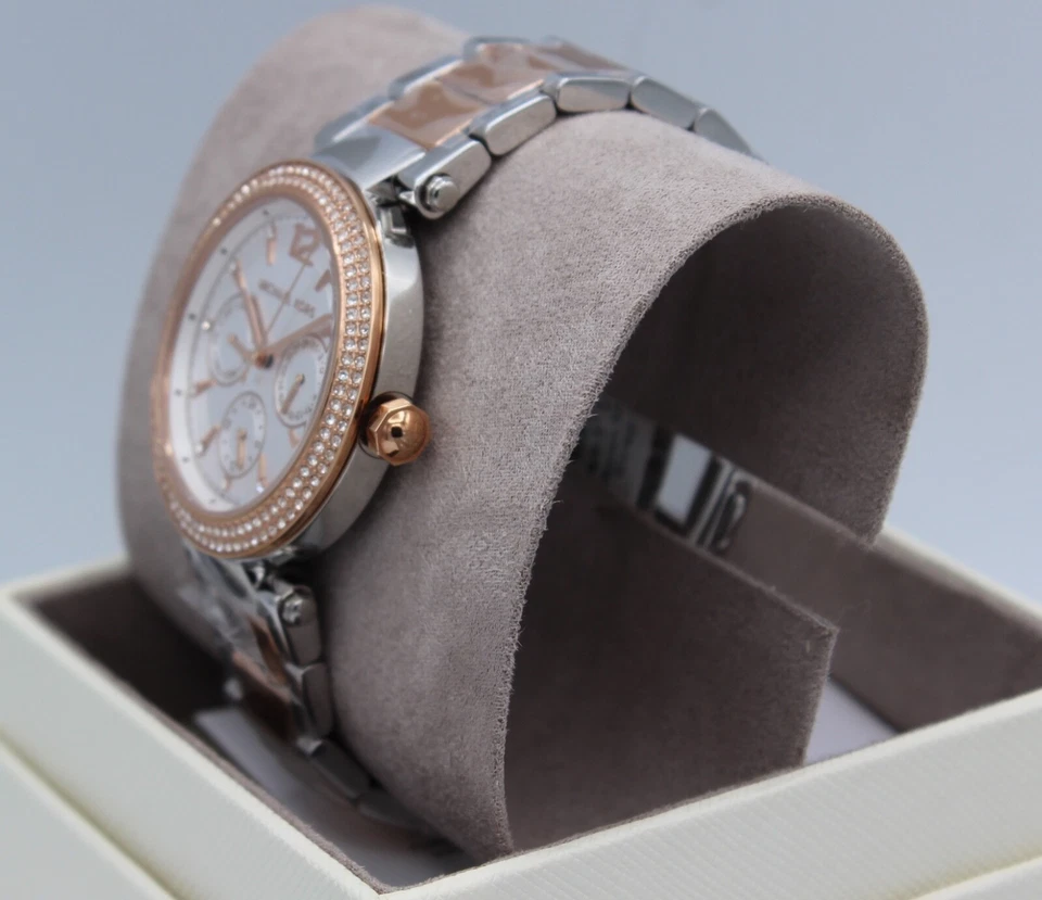 RELOJ PARA MUJER NUEVO AUTÉNTICO MICHAEL KORS PARKER CHRONO PLATA ORO ROSA MK6301 Foto 3 de 4