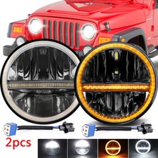 Pair 7 Inch Round Led Halo Headlights Hilo Beam Fit Jeep Wrangler Jk Lj Tj Cj