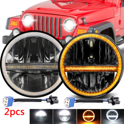 Pair Of 7-Inch Round Halo LED Headlights For Jeep Wrangler JK LJ TJ JL (1997-2019) – Hi/Lo Beam, 130W