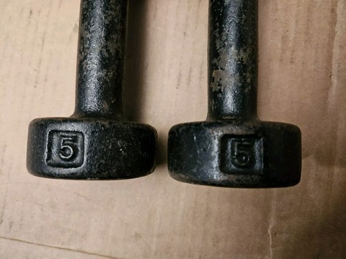 Two 5Lb Vintage York Barbell Roundhead Cast iron Dumbbell PreUSA Total 10lbs - Picture 2 of 8