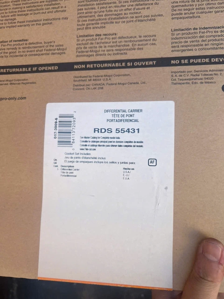 Junta diferencial delantera o trasera RDS 55431 Felpro para camión 4 corredores 4 corredores Foto 2 de 2