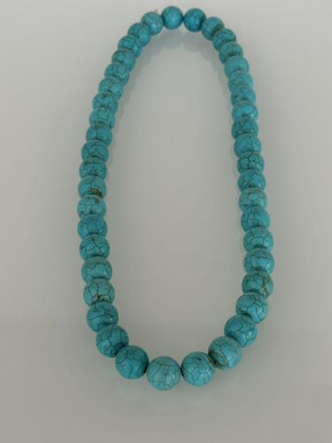 Collier Halskette Edelsteinkette Türkis Kette Blau 1cm Durchmesser 64cm lang - Photo 1/6