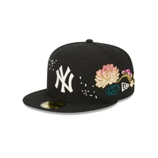 New York Yankees Black with Floral & Cloud Embroidery 59FIFTY Fitted Hat
