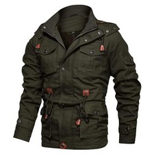 Mens Fleece Lined Winter Jacket Cotton Bomber Jacket Outdoor Cargo Multi-Pockets