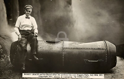#ad Bobby Leach amp; his barrel Niagara Falls July 25th 1911 1911 RPPC Postcard COPY $4.95