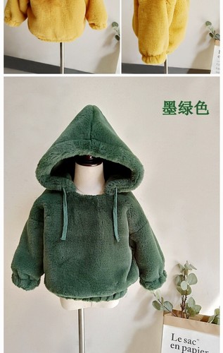 Winter Girls Kids Boys Faux Fur Velvet Hoodie Short Top Children Hooded Pullover - Picture 9 of 22