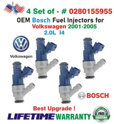 Genuine Bosch 4Pcs Best Upgrade Fuel Injectors for 2000-2005 Volkswagen 2.0L I4