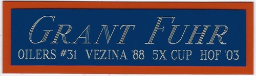 GRANT FUHR OILERS NAMEPLATE FO AUTOGRAPHED Signed HOCKEY STICK PUCK JERSEY PHOTO