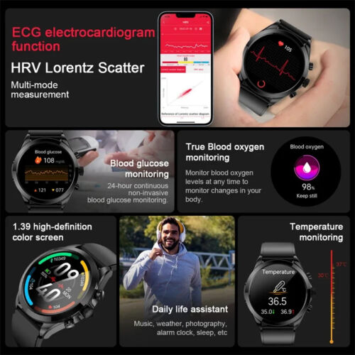 LIGE Montre Connectée Homme ECG Fréquence Cardiaque Pression Artérielle Appel Sans Fil Étanche - Photo 2 sur 11